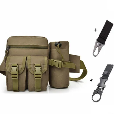 khaki and 2 hook Наружная нейлоновая Военная тактическая поясная сумка, сумка для бутылки, поясная сумка, сумка для путешествий, сумка для пешего туризма, кемпинга, водонепроницаемая - Цвет: khaki and 2 hook