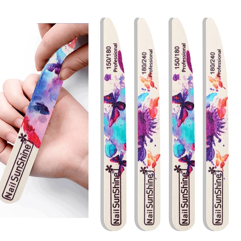 

4Pcs/Lot Wooden Nail Files 100/120 100/180 150/180 180/240 Butterfly Printed Strong Sandpaper White Wood Files