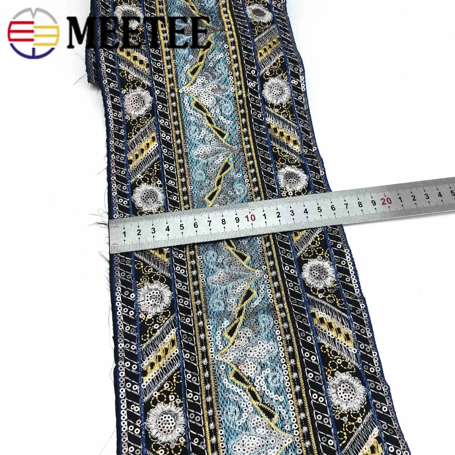 1 ярдов вышивка блестками кружевная отделка ленты этнические тесьма ткань для