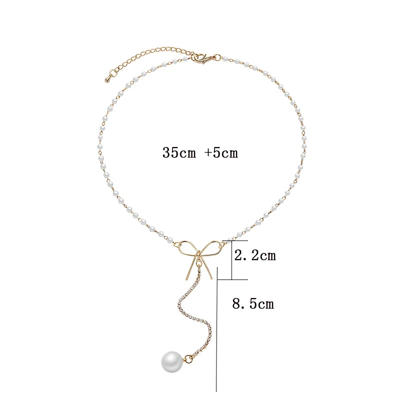 Модный бант золотого цвета жемчужные ожерелья чокер для женщин длинные