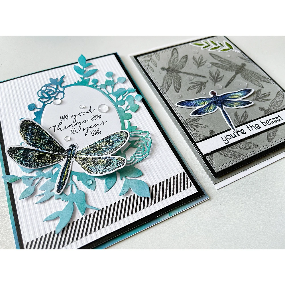

Dragonflies Garden Bundle Stamps and Cutting Dies Templates for DIY Scrapbooking Album Transparent Silicone Decorative Stamp