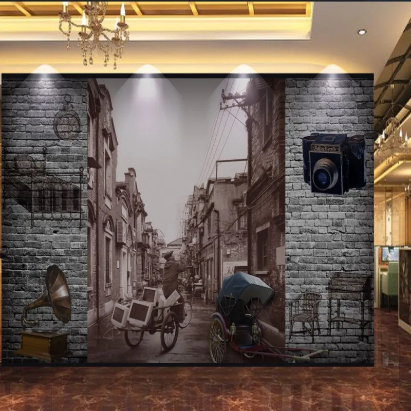 

Dropship Photo Wallpaper Nostalgic Classic 3D Stereo Brick Wall Chinese Style Old Alley Background Wallpaper Restaurant Mural