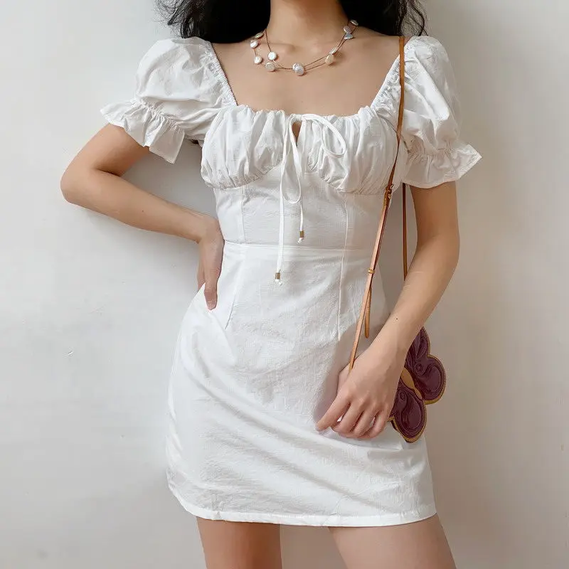 

2021 Sexy Dress Fairy Clothes Short Sleeve Strap Summer White Dresses Women Casual Mini Dress Lolita Harajuku Cottagecore Robe