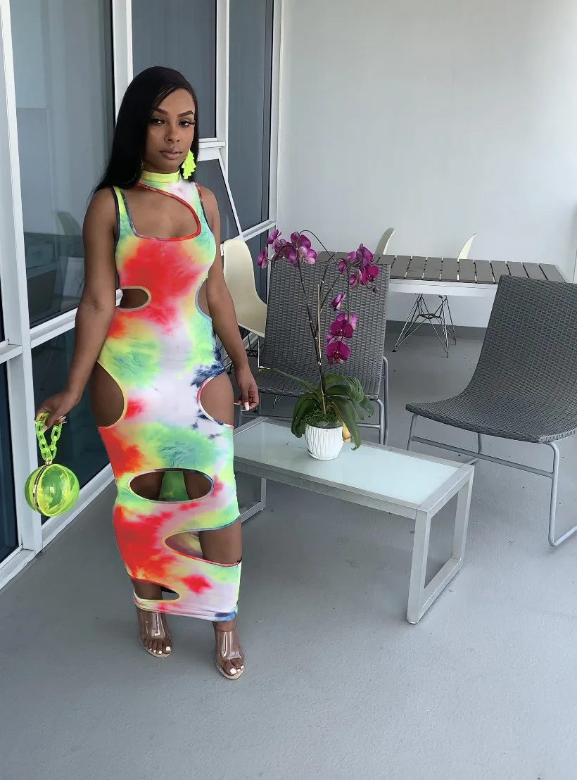 

Новинка лета 2021, модное повседневное ажурное пикантное платье с завязкой