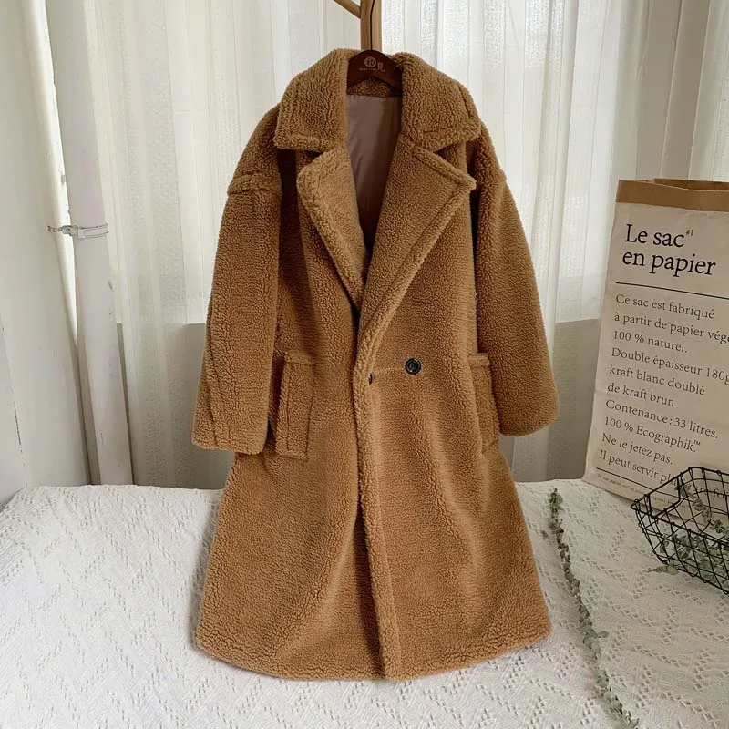 camel teddy coat Зимнее утолщенное теплое пальто из искусственного меха, женское модное базовое пальто из овечьей шерсти большого размера, уличное пушистое длинное пальто - Цвет: camel teddy coat