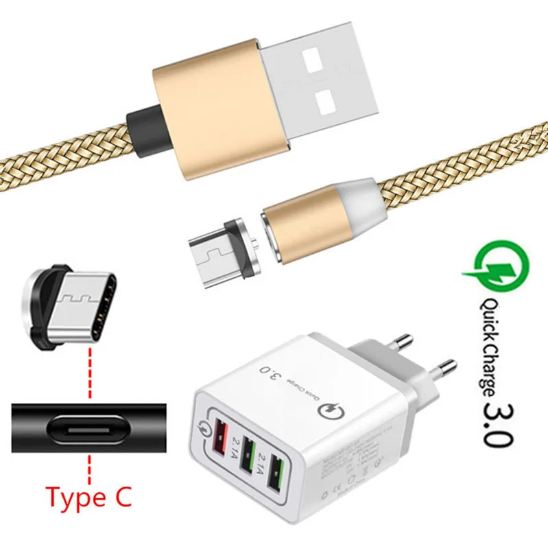 Магнитный USB кабель для Samsung A40 S8 S9 Asus Zenfone 6 ZS630KL ZE620K Redmi Note 7 8 Pro зарядный провод Type C QC