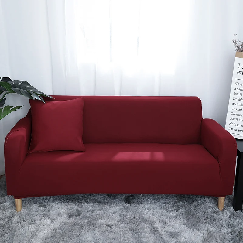 95% Polyester Fiber Solid Color Red Sofa Set Double-seat Couch Cover Stretch Covers For Living Room Flexible Comfortable | Дом и сад