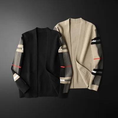 

sweater plaid casual Station V-collar European knitted cardigan slim autumn sweater man