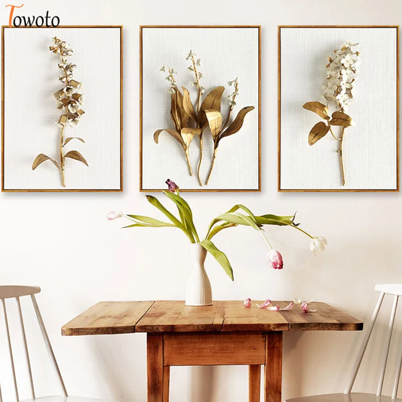 

Golden Flower Canvas Painting Lilac Posters and Prints Modern Floral Wall Art Minimalism Dining Room Kitchen Decoration Pictures