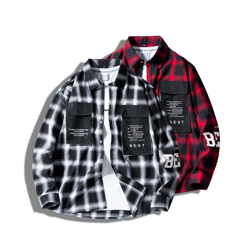 Мужские рубашки с длинным рукавом повседневные клетчатые обычная облегающая