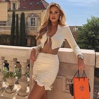 storyever 2021 autumn and winter women new long sleeved tie cardigan high waist bag hip skirt casual suit