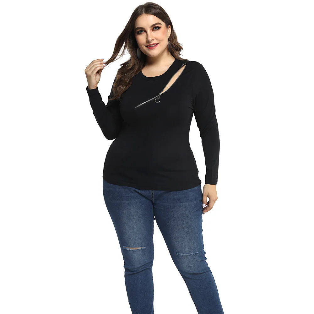 Женская футболка размера плюс 6XL с длинным рукавом сексуальная открытая на