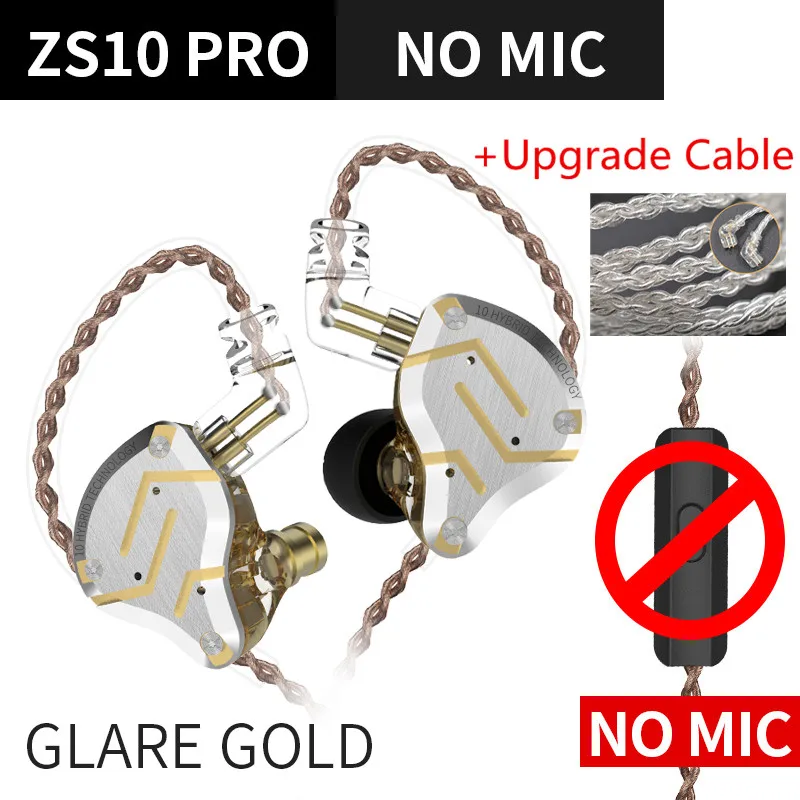 Glare gold Sil KZ ZS10 PRO 4BA+ 1DD гибридная Hi-Fi металлическая гарнитура наушники-вкладыши Спортивная гарнитура с шумоподавлением AS10 AS16 ZST ZSN ES4 T2 ZSX C12 - Цвет: Glare gold Sil