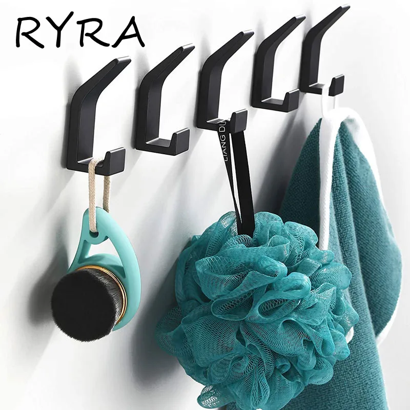 

1 PCS No Drilling Single Hook Black Towel Hook For Bathroom Clothes Coat Hook Bedroom Robe Hook Living Room Kitchen Accessories