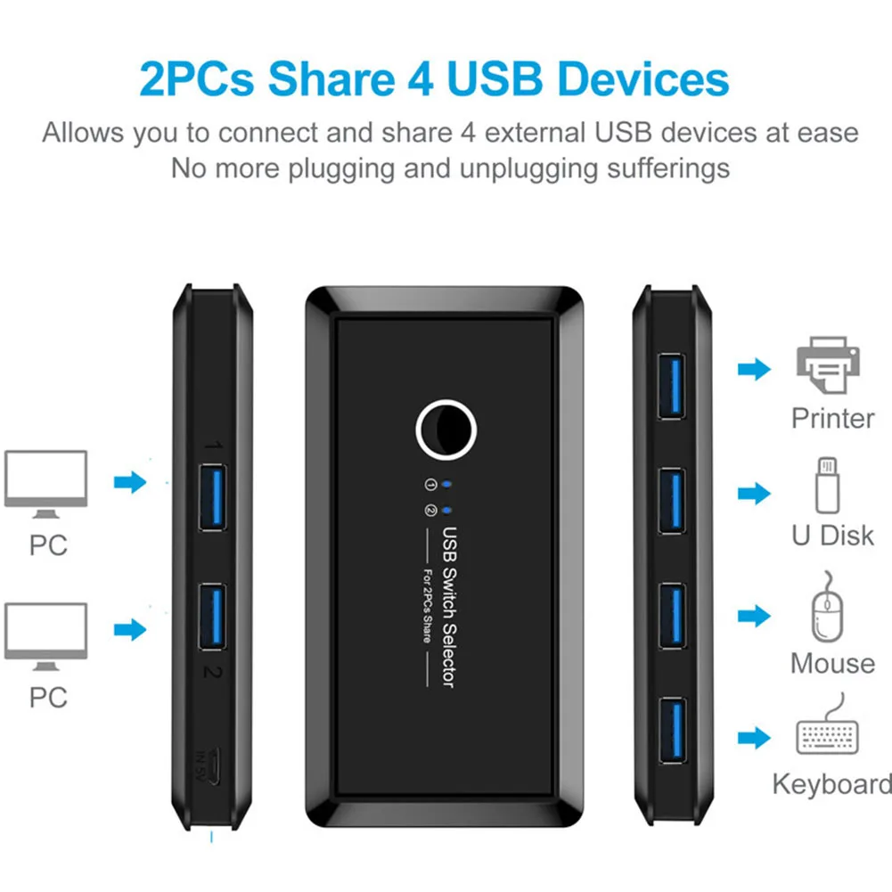 Квм переключатель USB 3 0 2 порта 4 устройства 2x4 для клавиатуры мыши принтера