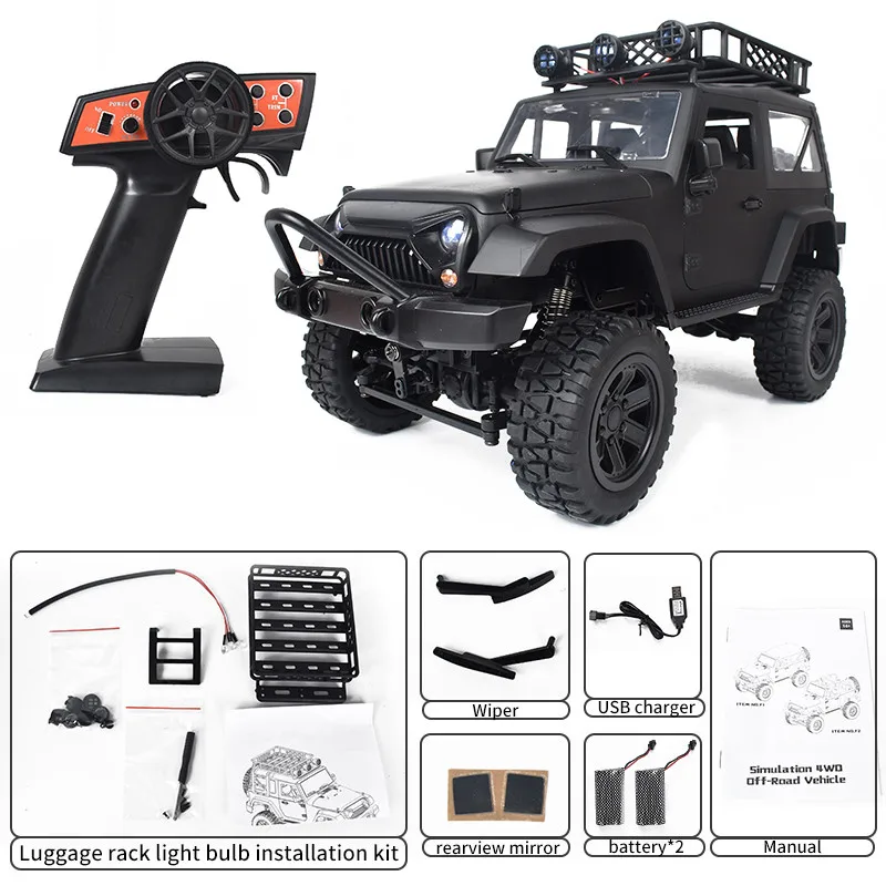 

JY66 RC Car 1/14 2.4G 4WD Car Crawler All terrain Cars Desert Mountain Rock Vehicle LED Action Time 90 Mins Christmas Gift Toys
