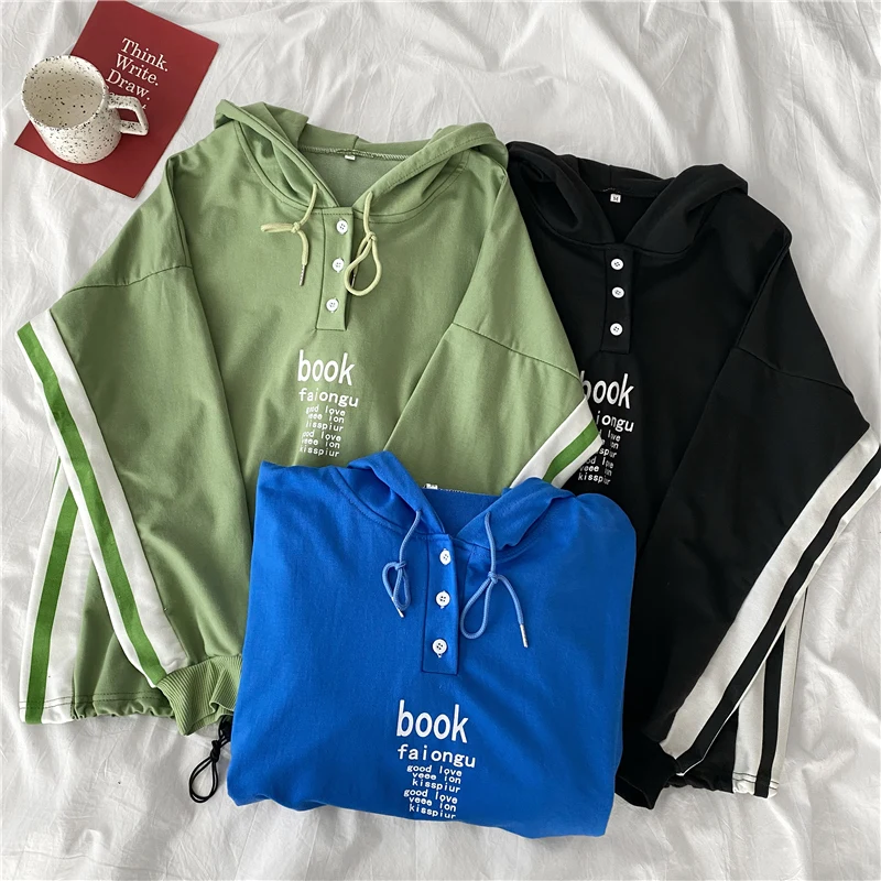 

korean Autumn Hoodies Harajuku Fashion letter Print thin Sweatshirt Woman Casual loose Hoodie women Sudaderas clothes for teens