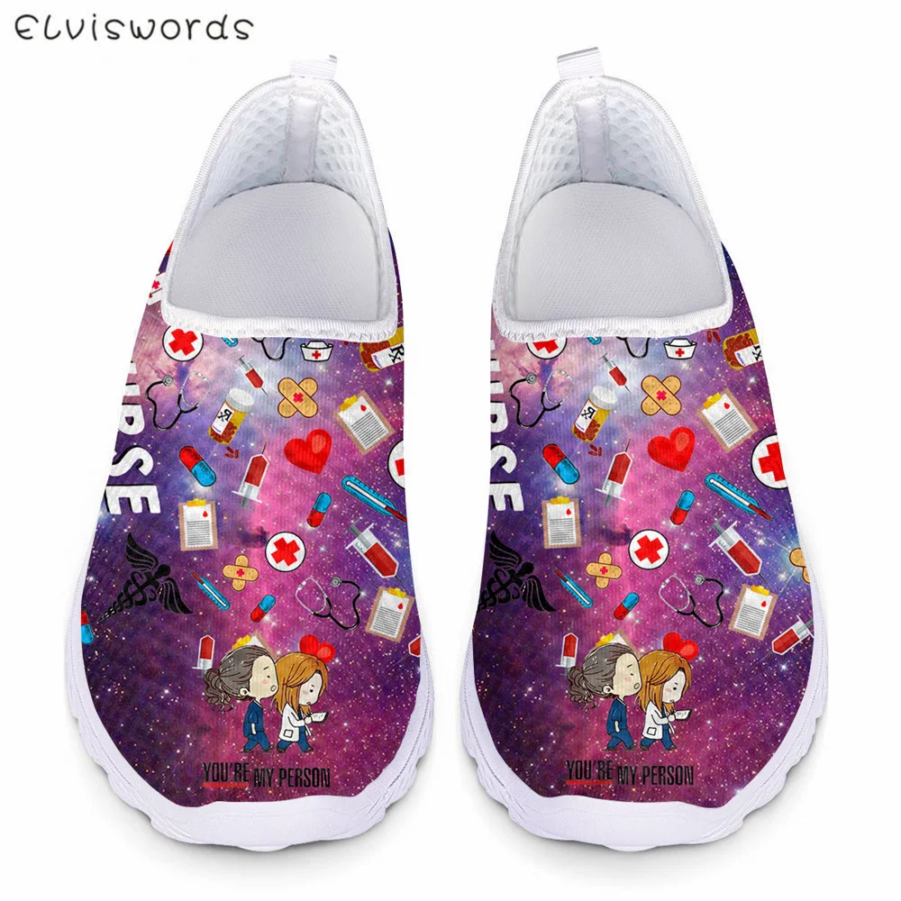 

ELVISWORDS Light Slip On Flats Loafers Galaxy Greys Anatomy Youre My Person Design Nurse Shoes for Women's Casual Mesh Sneakers