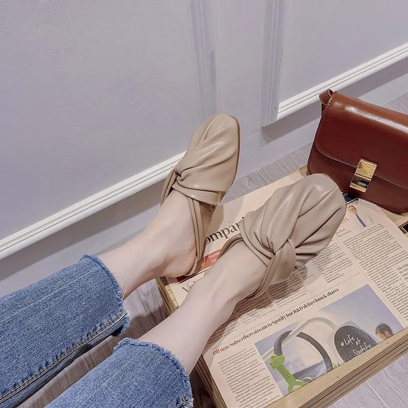 

Low Cover Toe Loafers Butterfly-Knot Female Shoes Slippers Flat Luxury Slides 2021 Designer Summer Cotton Fabric Butterfly-knot