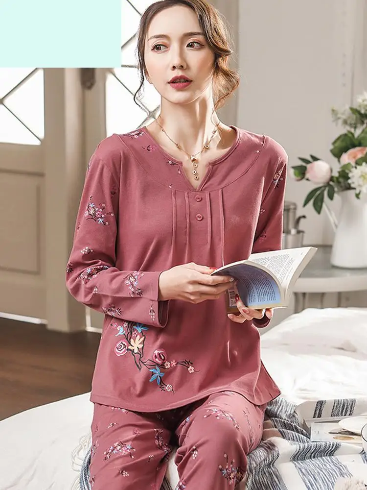 Женские длинные пижамы из 100% хлопка зимние размеров M L XL XXL XXXL для весны и осени |
