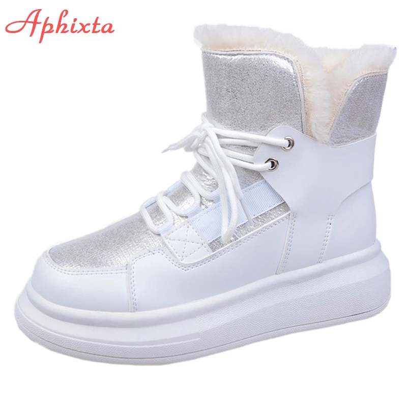 

Зимние женские сапоги Aphixta, водонепроницаемые, на шнуровке, теплые, плюшевые, пушистые, стрейчевые, из искусственного меха, увеличивающие ро...