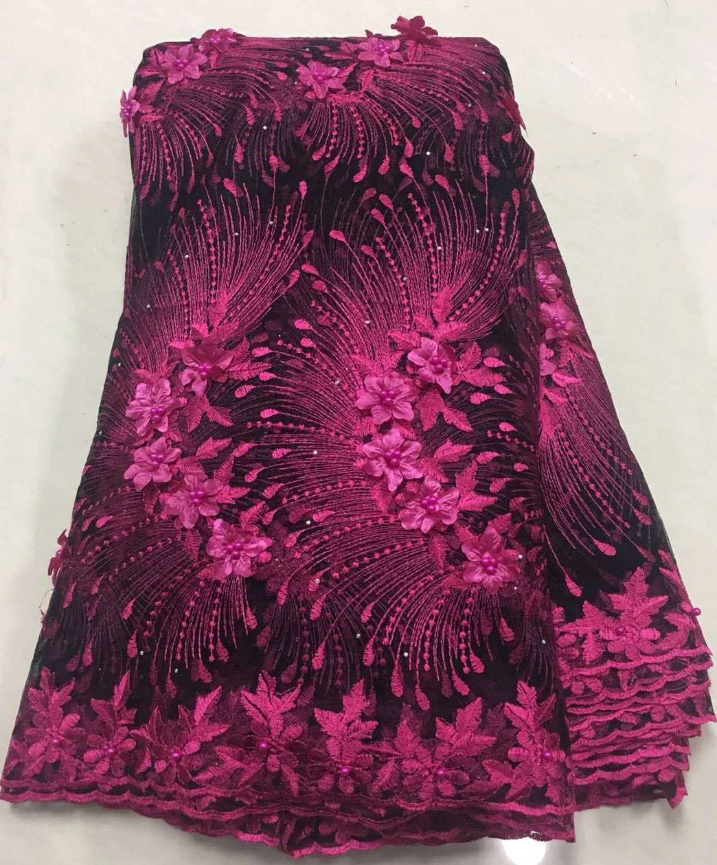 Бирюзовая 3D Цветочная ткань кружевная Африканское кружево 2019