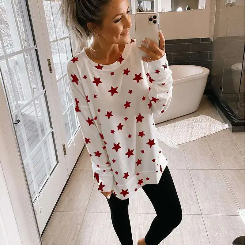 

MOVOKAKA T-shirt Women 2020 Korean Loose Top Harajuku Casual Women's Shirt Star Top Tees Long Sleeve T Shirt Women Autumn Winter