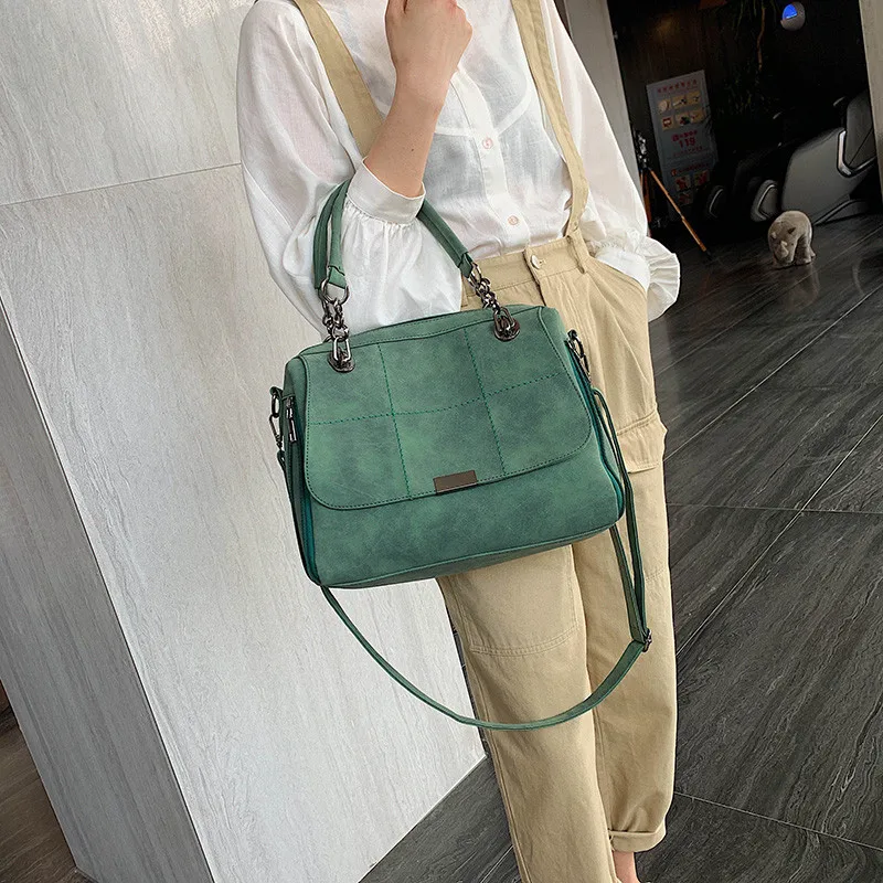 

Matte Women Handbag Scrub Female Shoulder Bags Large Capacity Matcha Green PU Leather Lady Totes Boston Bag for Travel Hand Bags