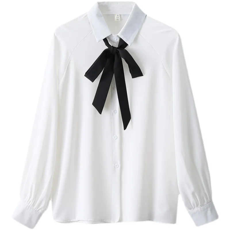

COIGARSAM Brief Chiffon Shirt Womens tops Loose Puff Sleeve Panelled Women shirts White 6076