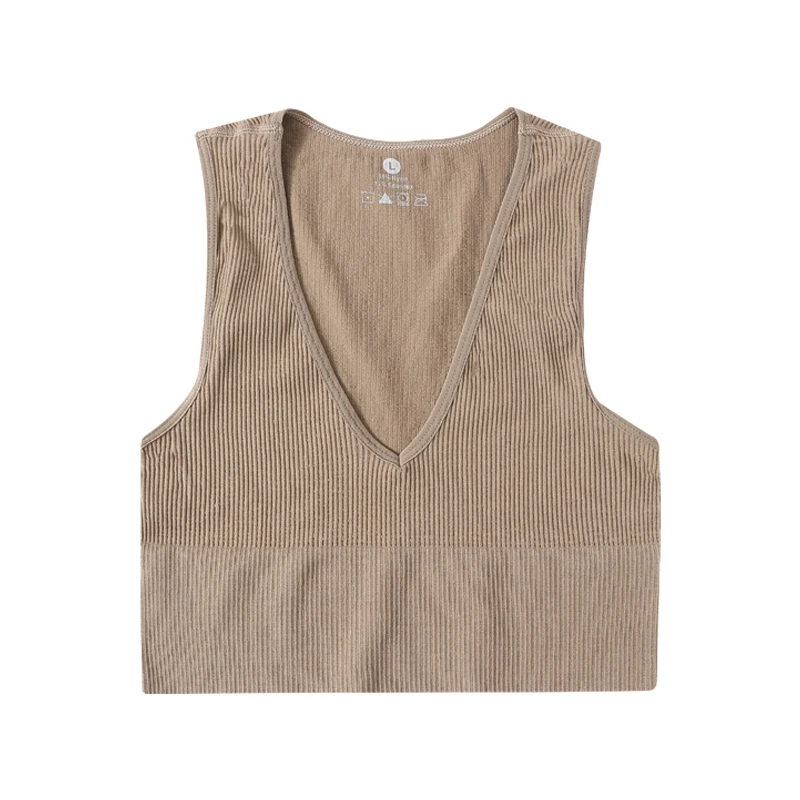 Летние укороченные топы женские майки с v-образным вырезом ребристый топ