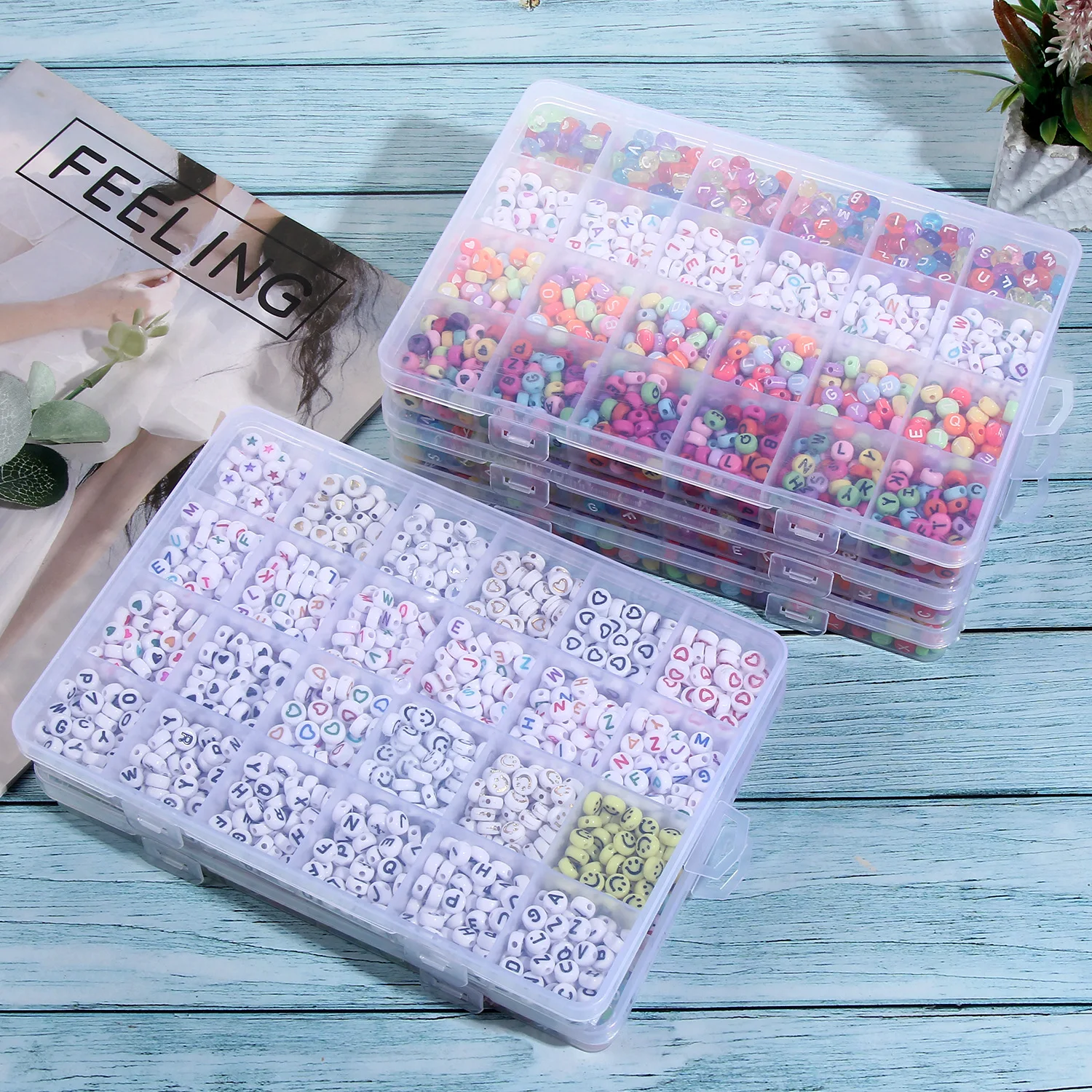 

1200Pcs 24 Grids Acrylic Letter Beads Combination Set DIY Bracelet Jewelry Children's Early Education Beading Material