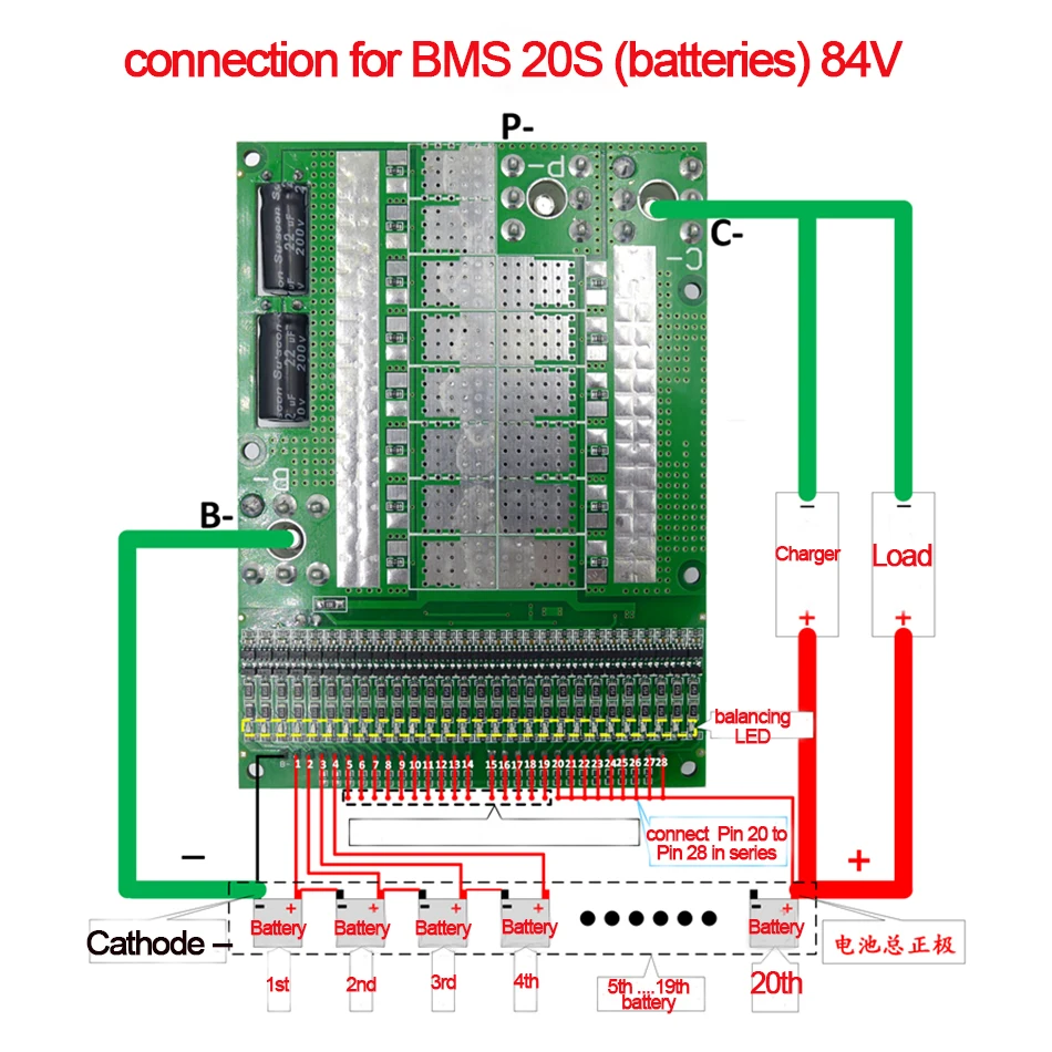 Литиевая балансировочная зарядная плата BMS 6S до 28S 18650 А 89 6 в регулируемая с