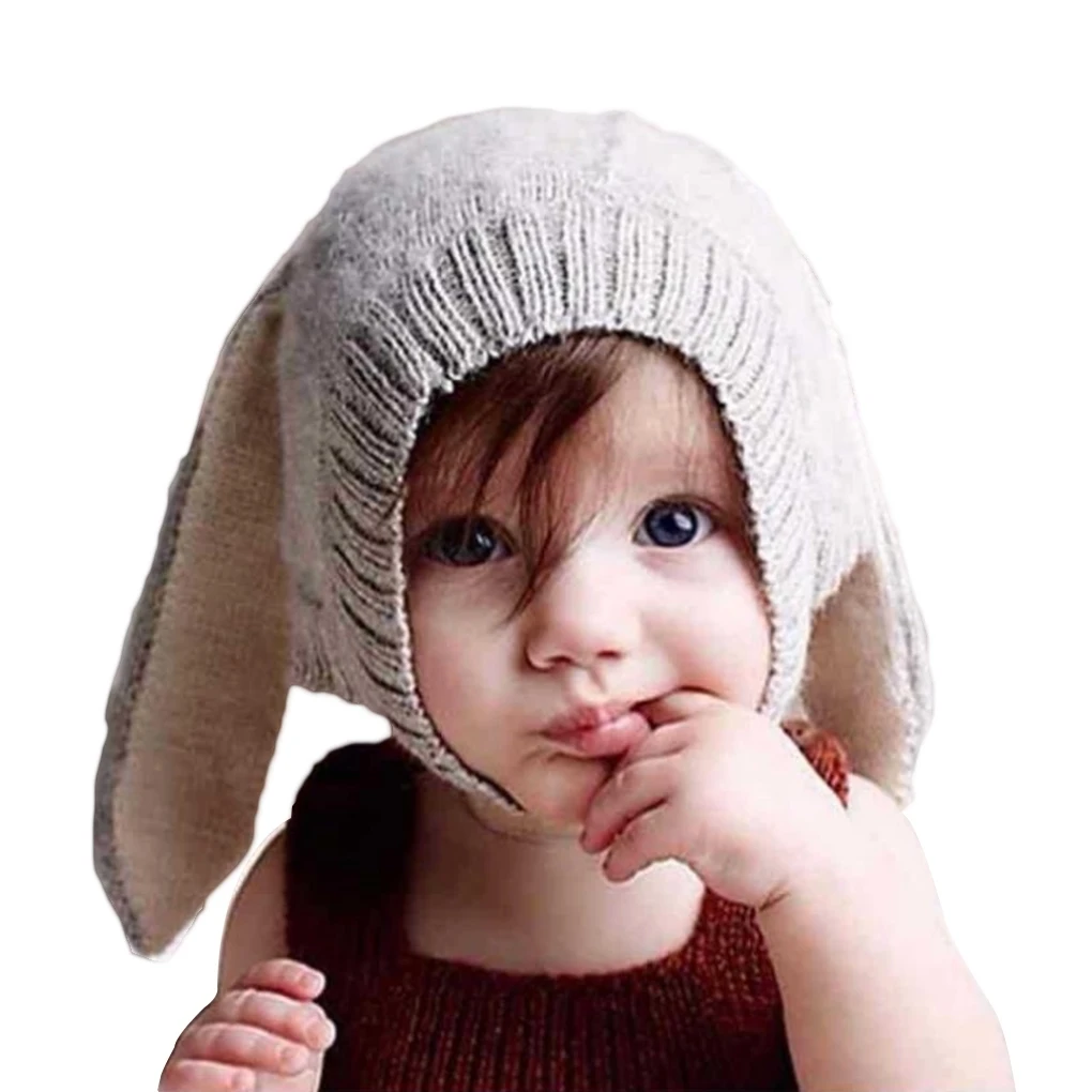 

Детская шапка с кроличьими ушками, вязаная шапка для малышей на осень и зиму, Шапка-бини с кроликом, реквизит для фотографий