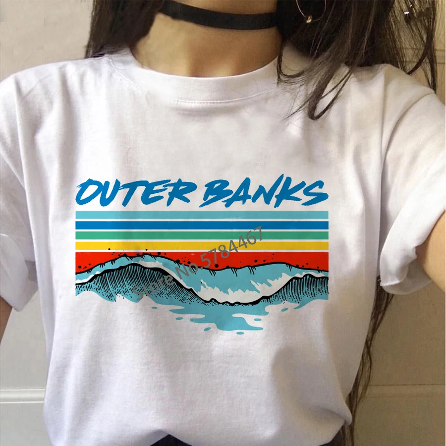 

Fashion Pogue life outer banks TV women t shirt sunset & character Ulzzang Short Sleeve harajuku aesthetics letter print Tops