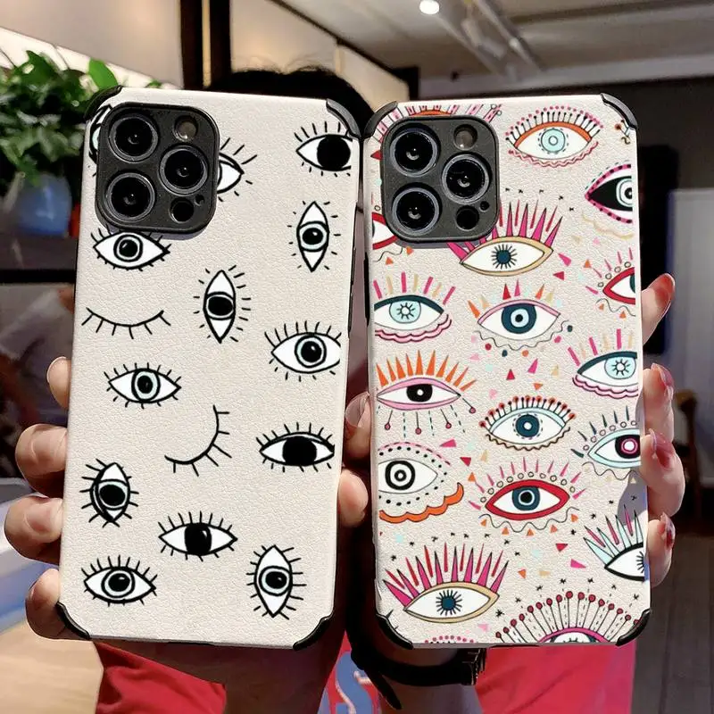 

Demon eyes minimalist design Phone Case Lambskin Leather For iphone 12 11 8 7 6 XR X XS PLUS MINI PLUS PRO MAX Shockproof