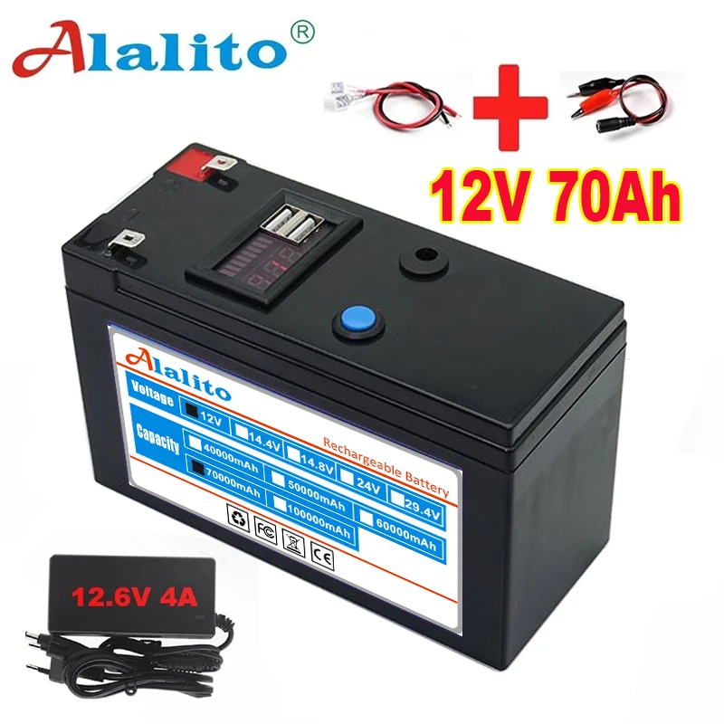 Новый блок литиевых батарей с USB-дисплеем мощности 12 в 70 Ач 18650 подходит для