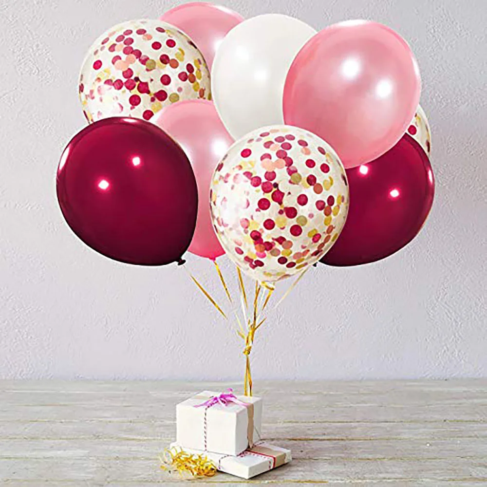 

Balloons White Rose Gold Burgundy Latex Balloons with Confetti Balloon for Shower Wedding Party Supplies.