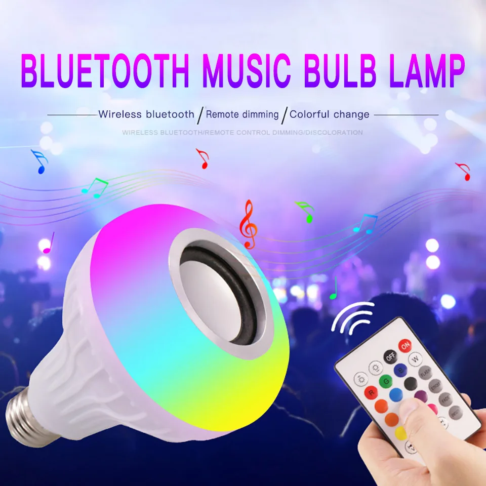 Умная Светодиодная лампа E27 RGB с Bluetooth динамиком регулируемая Беспроводная LED