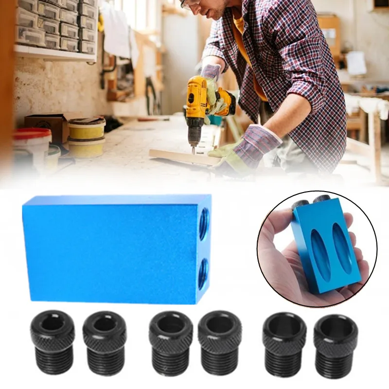 

7pcs/set 15 Degree Wood Outdoor Aluminum Alloy Pocket Blue Woodwork Guide Oblique Hole Locator Tools