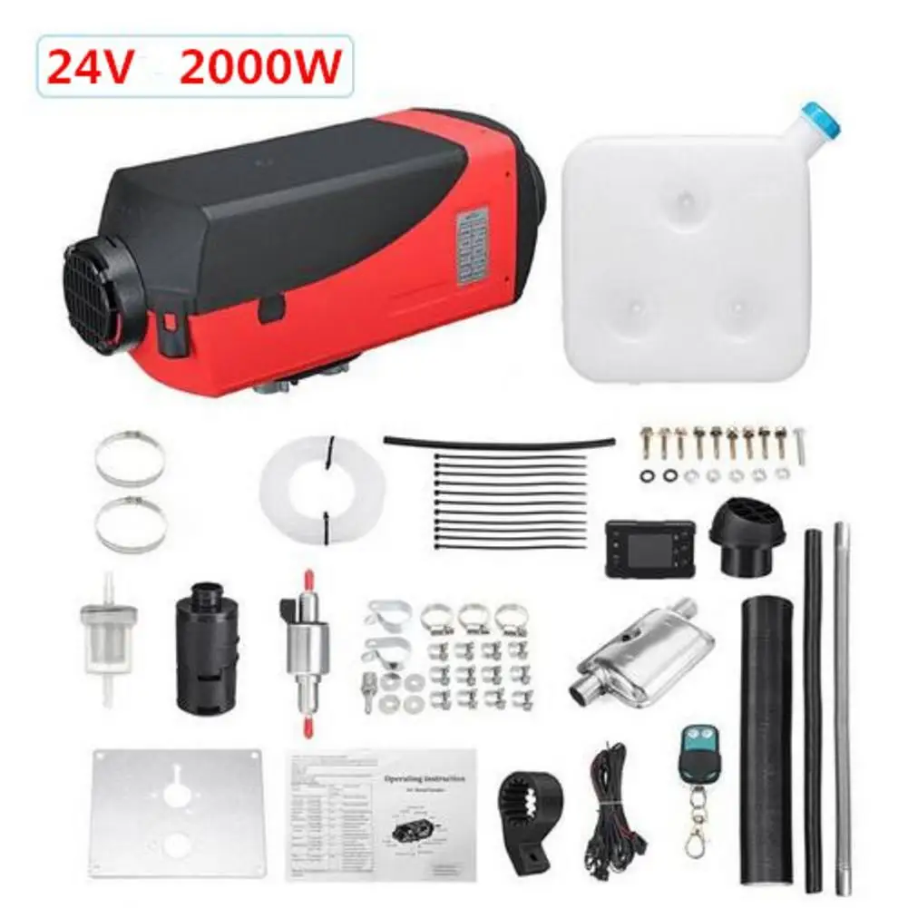 24V 2KW Heater 12 В/24 В 5 кВт/2 кВт подогреватель топлива стояночный обогреватель ЖК-монитор одно отверстие для лодка автобус грузовик+ пульт дистанционного управления+ глушитель - Название цвета: 24V 2KW Heater