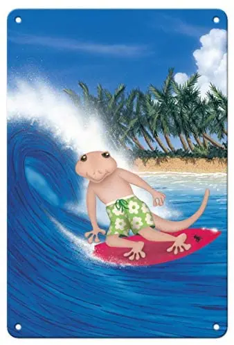 

Hawaiian Surf Gecko - from an Original Color Painting by Peter Powell - Vintage Metal Tin Sign