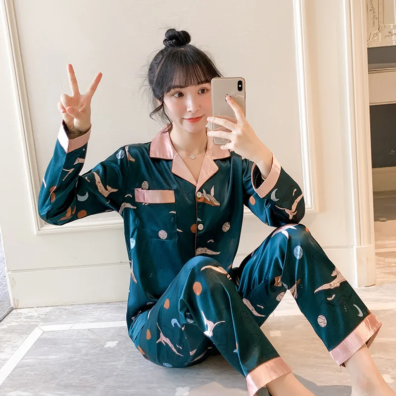 

Long Sleeve Sleepwear Sleep Set Womens Nighty Robe Pajamas Suit Spring Nightgown Shirt Pants Lounge Nightshirts Home Clothing