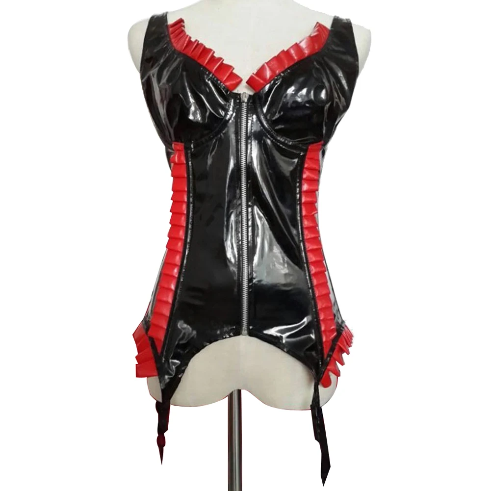 Women Sexy Ruffled Faux Leather Waist Trainer Lace Up Zipper Corset Shapewear bajas para reducir los rollos de las piernas1 | Женская