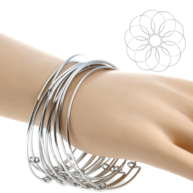 

10 Pcs Women's Silvery Adjustable Expandable Bangle Wire Wrapped Wrist Bracelet