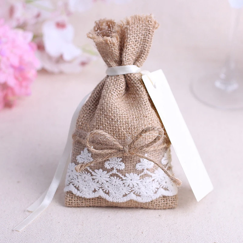 Уплотненные тканевые мешочки Льняная сумка на шнурке свадебный браслет