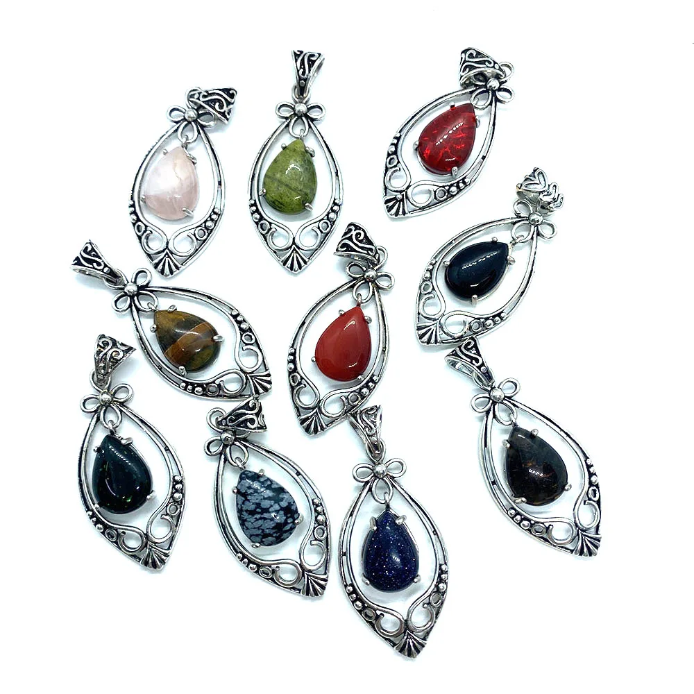 

Natural Gem Stone Necklaces Crystal Pendants Suspension Charms for Jewelry Making Wholesale Evil Eye silver alloy charms