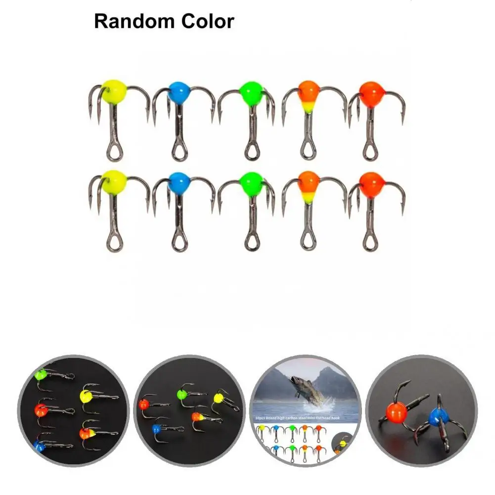 

10Pcs/Box Convenient High Hardness Ice Fishing Hook High Carbon Steel Fishing Treble Hook Bright-colored for Fishing