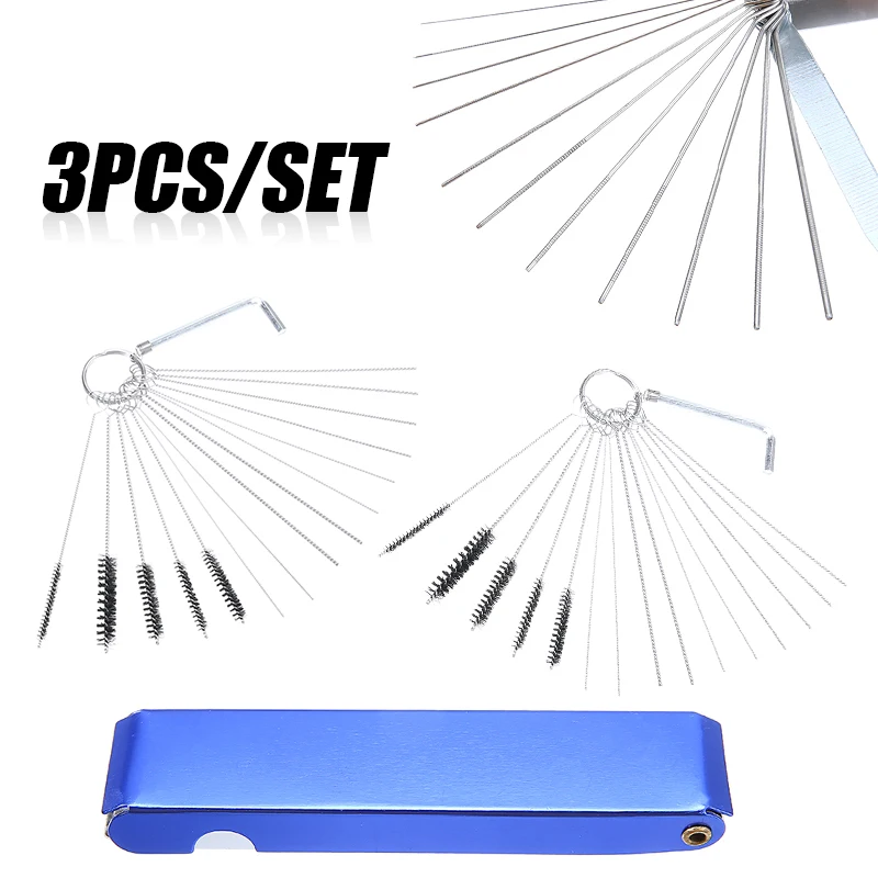 3pcs Car Motor Carburetor Carbon Dirt Jet Remove Needles + Brushes Cleaning Tools Tubing Scavenging Clogging Janitorial | Автомобили и