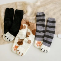 cute autumn winter cat claw socks paws women non slip coral velvet thick warm socks calcetines