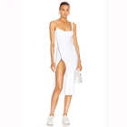 Высококачественное белое сексуальное облегающее вечернее платье с квадратным шейным поясом из искусственного шелка